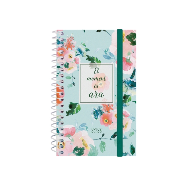 Finocam Design Collection Agenda de Espiral en Catalan - Anual 2026 - Tapa Ligera - Formato E3 - 85x14x127mm - Semana Vista Horizontal - Tematica de Flores