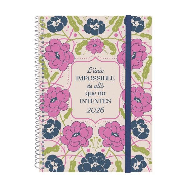 Finocam Design Collection Agenda de Espiral en Catalan - Anual 2026 - Tapa Ligera - Formato E10 - 162x14x212mm - Semana Vista Horizontal - Tematica de Flores
