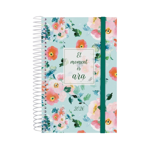 Finocam Design Collection Agenda de Espiral - Anual 2026 - Tapa Ligera - Formato E5 - 132x25x181mm - 1 Dia por Pagina - Tematica de Flores