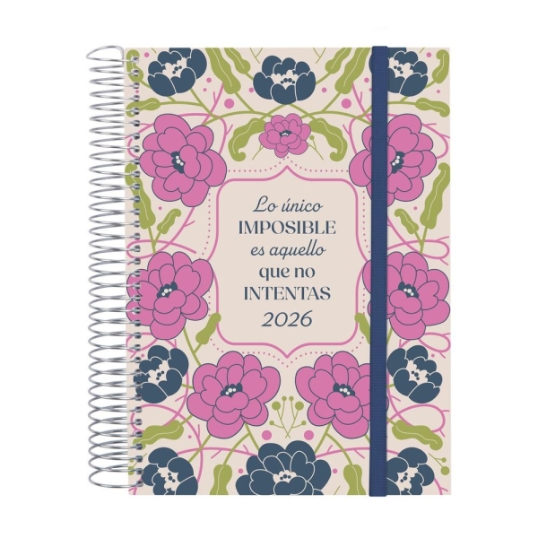 Finocam Design Collection Agenda de Espiral - Anual 2026 - Tapa Ligera - Formato E10 - 172x29x212mm - 1 Dia por Pagina - Tematica de Flores