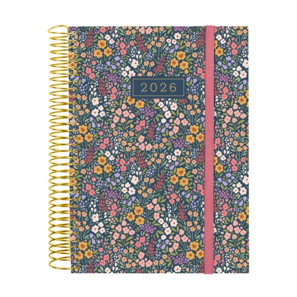 Finocam Design Collection Agenda de Espiral - Anual 2026 - Tapa Ligera - Formato E10 - 172x29x212mm - 1 Dia por Pagina - Tematica de Flores