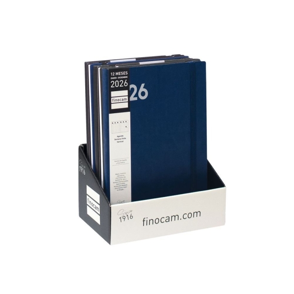 Finocam Dynamic Mara Expositor con 5 Agendas Surtidas en Catalan - Anual 2026 - Tapa Blanda - Cierre con Goma Elastica - Formato Y11 - Semana Vista en Vertical - Color Surtidos
