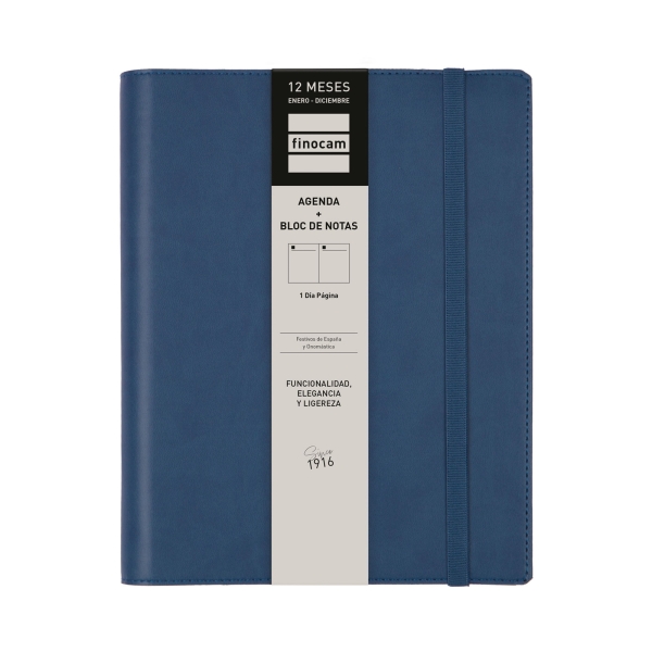 Finocam Duoband Agenda - Anual 2026 - Bloc de Notas - Formato E10 - 176x28x226mm - 1 Dia por Pagina - Color Azul
