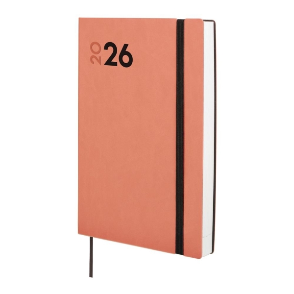 Finocam Dynamic Mara Agenda Profesional - Anual 2026 - Tapa Blanda - Cierre con Goma Elastica - Formato Y10 - 144x22x208mm - 1 Dia por Pagina - Color Coral