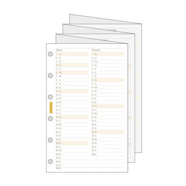 Finocam C296 Planificador de Recambio para Agendas Classic - Anual 2026 - Desplegable - Formato 602 - 73x1x114mm - Color Blanco