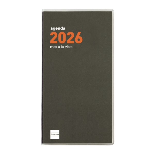 Finocam Min Agenda Plana - Anual 2026 - Formato Pl4 - 83x6x154mm - Mes Vista - Color Verde Oscuro