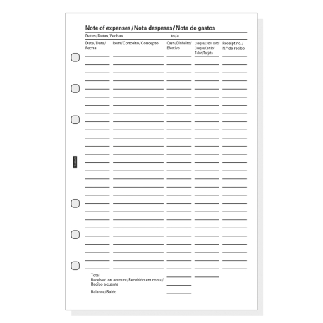 Finocam R517 Pack de 6 Formularios de Recambio para Agendas Open - Nota de Gastos - Formato 500 - 117x5x181mm - Color Blanco