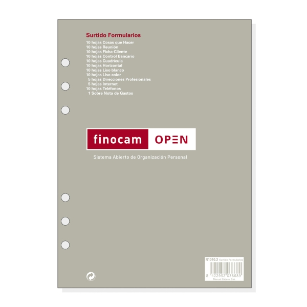 Finocam R1010.2 Recambio Surtido Formularios para Agendas Open - Formato 1000 - 155x9x215mm - Color Surtidos