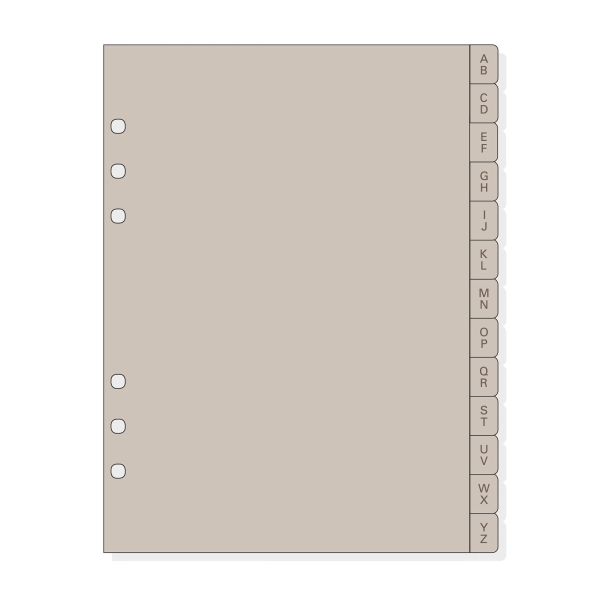Finocam R1064 Indice Alfabetico para Agendas Open - 13 Solapas - Formato 1000 - 166x2x215mm - PVC - Color Beige Grisaceo