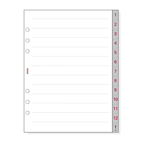 Finocam R1072 Separadores Numerados para Agendas Open - 13 Solapas - Formato 1000 - 166x2x215mm - Papel - Color Blanco