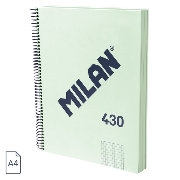 Milan 430 Since 1918 Cuaderno A4 con Espiral - Cuadricula 5x5mm - 120 Hojas de 95g - Tapa Dura - Color Menta