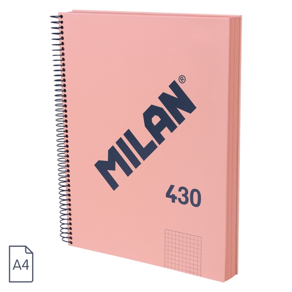 Milan 430 Since 1918 Cuaderno A4 con Espiral - Cuadricula 5x5mm - 120 Hojas de 95g - Tapa Dura - Color Rosa