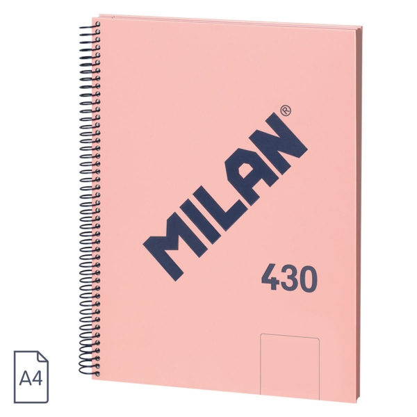 Milan 430 Since 1918 Cuaderno A4 con Espiral - Hojas Blancas - 80 Hojas de 95g - Tapa Dura - Color Rosa