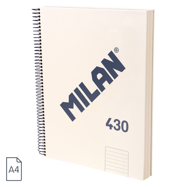 Milan 430 Since 1918 Cuaderno A4 con Espiral - Papel a Lineas de 7mm - 120 Hojas de 95g - Tapa Dura - Color Beige