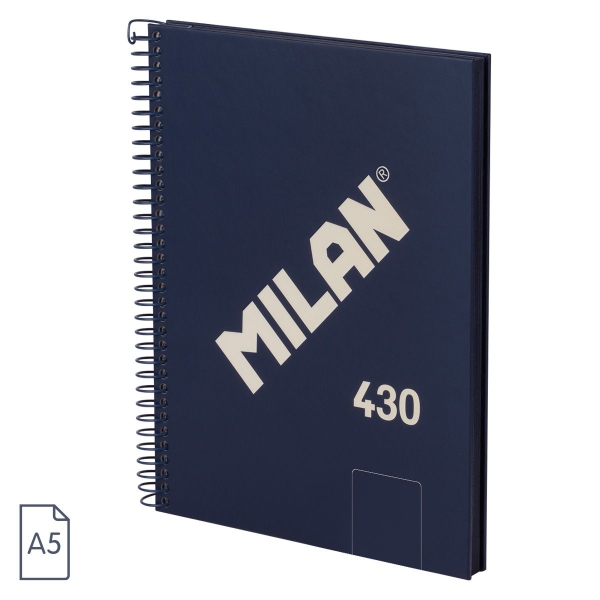 Milan 430 Since 1918 Cuaderno A5 con Espiral - Hojas Blancas - 80 Hojas de 95g - Tapa Dura - Color Azul