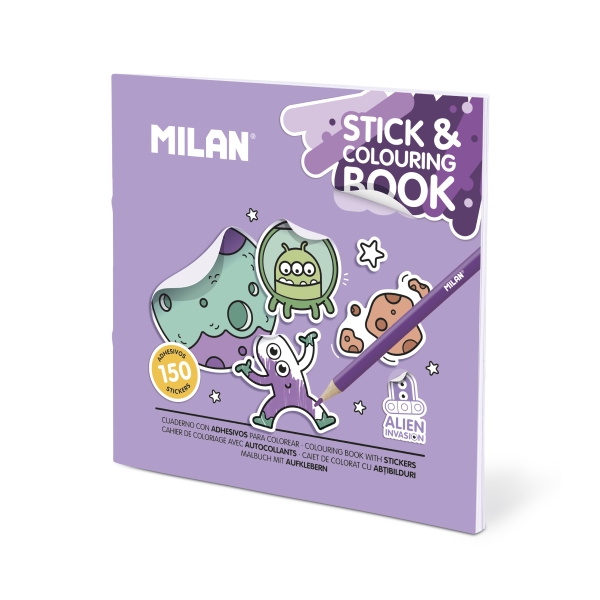 Milan Alien Invasion Cuaderno para Colorear - con Adhesivos - 140g - 21x21cm - Colores Surtidos