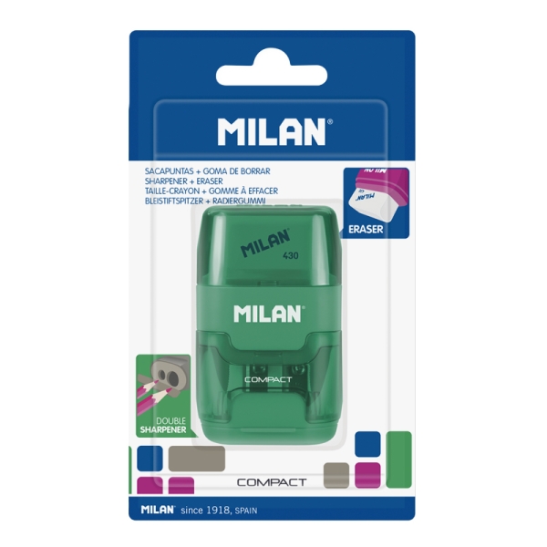 Milan Compact Afilaborra - Cuchilla de Acero de Seguridad - Doble Agujero para Normal y Maxi - Colores Surtidos