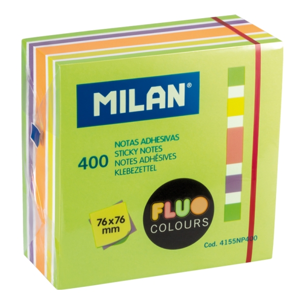 Milan Fluo Pack de 400 Notas Adhesivas - Colores Neon - 76x76mm - Color Verde