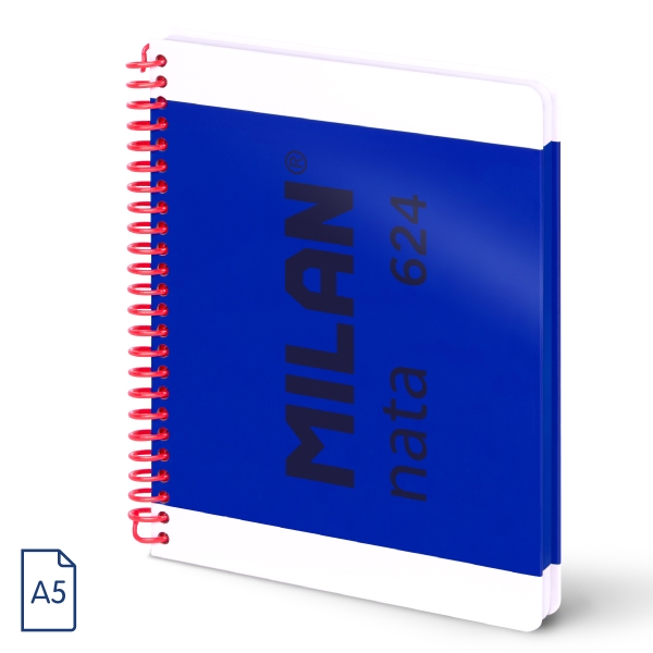 Milan Nata 624 Cuaderno A5 con Espiral - Papel a Lineas de 7mm - 80 Hojas de 95g - Tapa Dura - Color Azul Marino