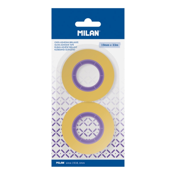 Milan Pack de 2 Cintas Adhesivas - 19mm x 33m - Color Amarillo Transparente