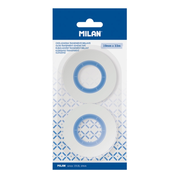Milan Pack de 2 Cintas Adhesivas - Brillante - 19mm x 33m - Color Transparente