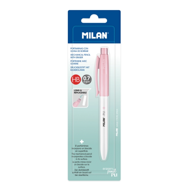 Milan Pl1 + Portaminas 0.7mm - Superficie Antibacteriana - Color Rosa