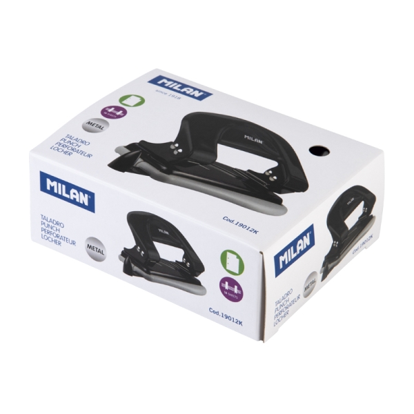 Milan Taladro Perforador Metalico - Incluye Guia de Plastico - hasta 15 Hojas - Color Negro