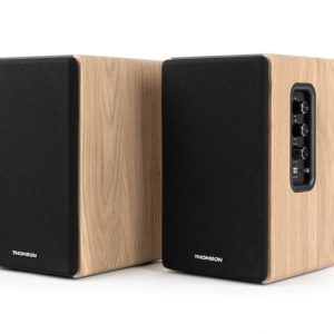 Thomson Sistema de Altavoces de Estanteria - Potencia Musical 150W - Bluetooth - Entrada Optica, USB, RCA - Mando a Distancia - Acabado Madera y Negro