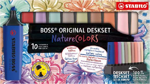 Stabilo Boss Naturecolors Pack de 10 Marcadores - Trazo entre 2 y 5mm - Tinta con Base de Agua - Colores Surtidos