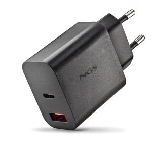 NGS ERA 20W Cargador de Pared Ultrarrapido GaN - 1 USB-C y 1 USB-A - Color Negro