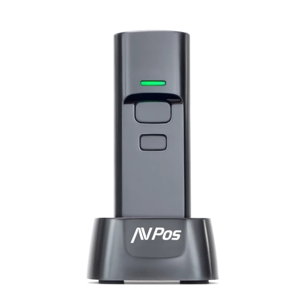 AVPos BT03 Lector de Codigos Portatil - Códigos 1D, 2D y QR - USB, Wireless 2.4 y Bluetooth - 1100mAh - Base Incluida - Color Negro